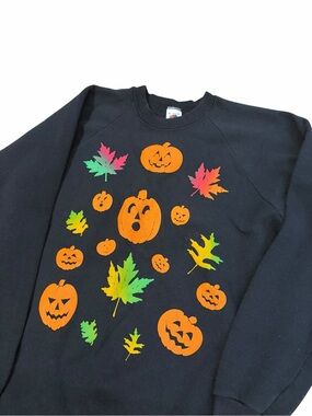 VTG Fruit of the Loom Pumpkin Fall Halloween Sweatshirt Adult XL Autumn Leaves